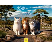 Edition Seidel Calendrier de voyage 2026 de qualité supérieure - Motif chats - Format A3 - Calendrier mural - Calendrier de voyage - Chat - Chatons - Monde Voyage - Métropoles dans le monde entier