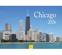 Edition Seidel Calendrier mural Chicago 2026 de qualité supérieure - Format A3 - Motif drapeau américain - Illinois Chicago River - Football Navy jetée métropole Skyline