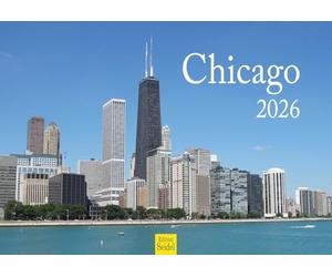 Edition Seidel Calendrier mural Chicago 2026 de qualité supérieure - Format A3 - Motif drapeau américain - Illinois Chicago River - Football Navy jetée métropole Skyline