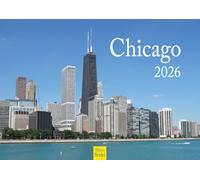 Edition Seidel Calendrier mural Chicago 2026 de qualité supérieure - Format A4 - Motif drapeau américain - Illinois Chicago River - Football Navy jetée métropole Skyline