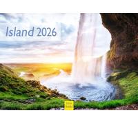 Edition Seidel Calendrier mural Islande 2026 de qualité supérieure - Format A4 - Pour l'Europe - Scandinavie - Nature - Montagnes - Geysir - Fjords - Cascade - Chevaux islandais
