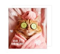 Edition Seidel Carte carrée de qualité supérieure pour 40e anniversaire avec enveloppe Carte de vœux Happy Birthday pour femme maman petite amie chat cool et relaxant (GQ388 SW025)