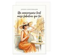 Edition Seidel carte d’anniversaire premium avec enveloppe. Carte de vœux carte double avec message Joyeux anniversaire pour femme mère amies champagne élégante à la mode (G4161 SW026)