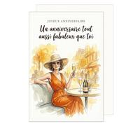 Edition Seidel carte d’anniversaire premium avec enveloppe. Carte de vœux carte double avec message Joyeux anniversaire pour femme mère amies champagne élégante à la mode (G4162 SW026)