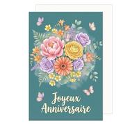 Edition Seidel carte d’anniversaire premium avec enveloppe. Carte de vœux carte double avec message Joyeux anniversaire pour homme femme amis appréciation bouquet de fleurs (G4153 SW026)