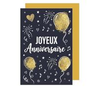 Edition Seidel carte d’anniversaire premium avec enveloppe. Carte de vœux carte double avec message Joyeux anniversaire pour homme femme amis appréciation ballons dorés élégants (G4155 SW026)