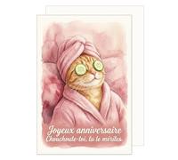 Edition Seidel carte d’anniversaire premium avec enveloppe. Carte de vœux carte double avec message Joyeux anniversaire pour homme femme amis humour chat bien-être spa (G4151 SW026)