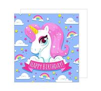 Edition Seidel Carte d'anniversaire carrée de qualité supérieure avec enveloppe - Carte de vœux - Billet Happy Birthday - pour fille, adolescente, enfants, licorne (GQ107 SW024)