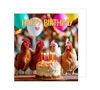 Edition Seidel Carte d'anniversaire carrée de qualité supérieure avec enveloppe. Carte de vœux Happy Birthday pour homme femme enfant garçon fille motif poules humoristique (GQ210 SW024)