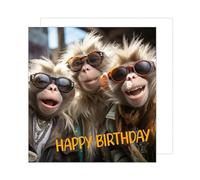Edition Seidel Carte d'anniversaire carrée de qualité supérieure avec enveloppe. Carte de vœux Happy Birthday pour homme femme père maman ami adolescents motif singe drôle (GQ155 SW024)