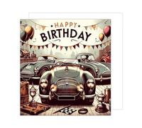 Edition Seidel Carte d'anniversaire carrée de qualité supérieure avec enveloppe. Carte de vœux Happy Birthday pour homme père fils grand-père ami voiture classique (GQ272 SW024)
