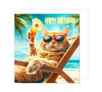 Edition Seidel Carte d'anniversaire carrée de qualité supérieure avec enveloppe. Carte de vœux Happy Birthday pour femme homme père maman ami collègue motif chat humoristique (GQ147 SW024)