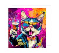 Edition Seidel Carte d'anniversaire carrée de qualité supérieure avec enveloppe. Carte de vœux Happy Birthday pour homme femme petite amie ami motif chat humoristique (GQ220 SW024)