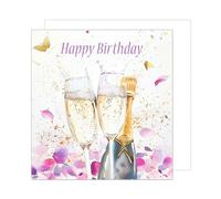 Edition Seidel Carte d'anniversaire carrée de qualité supérieure avec enveloppe. Carte de vœux Happy Birthday pour femme homme petite amie ami motif champagne (GQ206 SW024)