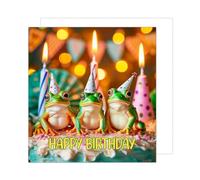Edition Seidel Carte d'anniversaire carrée de qualité supérieure avec enveloppe. Carte de vœux Happy Birthday pour femme homme garçon fille petite amie ami motif grenouilles (GQ209 SW024)