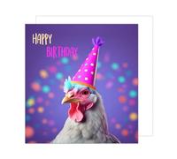 Edition Seidel Carte d'anniversaire carrée de qualité supérieure avec enveloppe. Carte de vœux Happy Birthday pour femme homme petite amie ami motif poulet et fête (GQ178 SW024)