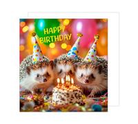 Edition Seidel Carte d'anniversaire carrée de qualité supérieure avec enveloppe. Carte de vœux Happy Birthday pour homme femme fille garçon enfant ami motif hérisson et fête (GQ171 SW024)