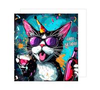 Edition Seidel Carte d'anniversaire carrée de qualité supérieure avec enveloppe. Carte de vœux Happy Birthday pour homme femme petite amie ami motif chat humoristique (GQ221 SW024)