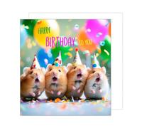 Edition Seidel Carte d'anniversaire carrée de qualité supérieure avec enveloppe. Carte de vœux Happy Birthday pour homme femme fille fils garçon enfant ami motif hamster et fête (GQ172 SW024)