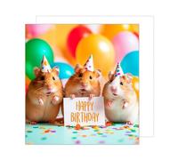 Edition Seidel Carte d'anniversaire carrée de qualité supérieure avec enveloppe. Carte de vœux Happy Birthday pour femme homme fille fils adolescents ami motif hamster et fête (GQ173 SW024)