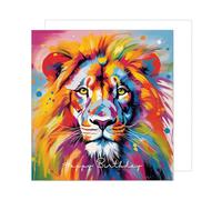 Edition Seidel Carte d'anniversaire carrée de qualité supérieure avec enveloppe. Carte de vœux Happy Birthday pour homme femme petite amie ami motif lion multicolore (GQ224 SW024)