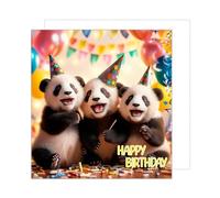 Edition Seidel Carte d'anniversaire carrée de qualité supérieure avec enveloppe. Carte de vœux Happy Birthday pour homme femme petite amie ami enfant garçon filles motif pandas (GQ217 SW024)