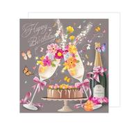 Edition Seidel Carte d'anniversaire carrée premium avec enveloppe. Carte d'anniversaire joyeux anniversaire pour femme, petite amie, verres à champagne, papillons, grillage (GQ287 SW024)
