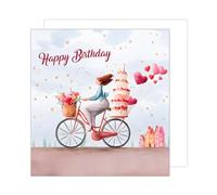 Edition Seidel Carte d'anniversaire carrée premium avec enveloppe. Carte de billet de joyeux anniversaire pour homme femme enfant ballons de gâteau de vélo (GQ326 SW024)