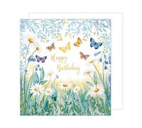 Edition Seidel Carte d'anniversaire carrée premium avec enveloppe. Carte de billet joyeux anniversaire pour petite amie, épouse, enfant, fleurs, papillon (GQ322 SW024)