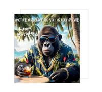 Edition Seidel Carte d'anniversaire carrée premium avec enveloppe. Carte de joyeux anniversaire en forme d'animal avec dicton pour femme, homme, singe, humour drôle (GQ296 SW024)