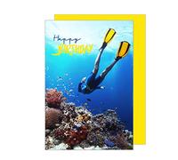 Edition Seidel Carte d'anniversaire de qualité supérieure avec enveloppe. Carte de vœux Billet Happy Birthday motif corail et plongée en apnée (G3485 SW023)