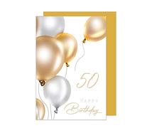 Edition Seidel Carte d'anniversaire de qualité supérieure pour 50e anniversaire avec enveloppe. Carte de vœux Billet Happy Birthday femme homme ballons (GZ349-50 SW023)