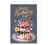 Edition Seidel - Carte d'anniversaire premium avec enveloppe. Carte de félicitations - Carte de vœux - Carte d'anniversaire - Carte pour homme et femme - Gâteau - Papillons (G3761 SW025)
