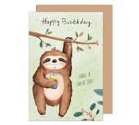 Edition Seidel Carte d'anniversaire premium avec enveloppe. Carte de vœux avec inscription Billet d'anniversaire homme femme enfant à suspendre branche de paresseux (G3598 SW024)