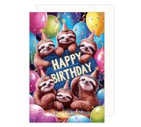 Edition Seidel Carte d'anniversaire premium avec enveloppe. Carte de vœux avec inscription Billet d'anniversaire homme femme enfant paresseux ballons confettis (G3597 SW024)