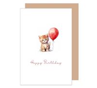 Edition Seidel Carte d'anniversaire Premium avec enveloppe en papier kraft. Carte de vœux joyeux anniversaire pour femme, homme, fille, garçon, enfant, animal, chat, chaton, ballon (G3542 SW024)