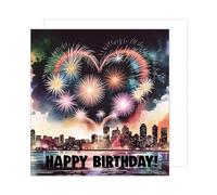 Edition Seidel - Carte d'anniversaire premium carrée avec enveloppe. Carte de félicitations Happy Birthday pour homme, femme, amie, ami, feu d'artifice (GQ360 SW025)