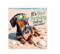 Edition Seidel - Carte d'anniversaire premium carrée avec enveloppe. Carte de félicitations pour l'anniversaire Happy Birthday avec texte anglais Chien cool drôle Humour (GQ434 SW025)