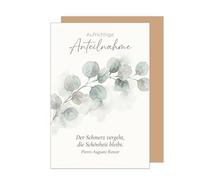 Edition Seidel carte de condoléances premium avec enveloppe. Message sincères condoléances compassion réconfort espoir force confiance (T1331 SW026)