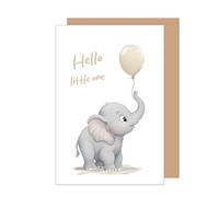 Edition Seidel Carte de naissance premium avec enveloppe, carte de vœux, carte de bébé, billet Hello Little One, bébé garçon, fille, enfant, éléphant (E287 SW024)