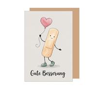 Édition Seidel carte de prompt rétablissement premium avec enveloppe. Message bon rétablissement humour pansement avec ballon en forme de cœur (GX145 SW026)