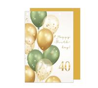 Edition Seidel Carte de qualité supérieure pour 40e anniversaire avec enveloppe. Carte de vœux Happy Birthday pour homme femme motif ballons doré (GZ352-40 SW024)