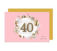 Edition Seidel Carte de qualité supérieure pour 40e anniversaire avec enveloppe. Carte de vœux Happy Birthday pour homme femme motif ballons dorés et roses (GZ360-40 SW024)