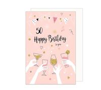 Edition Seidel Carte de qualité supérieure pour 50e anniversaire avec enveloppe. Carte de vœux Happy Birthday pour femme maman petite amie collègue motif rose (GZ353-50 SW024)