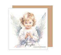 Edition Seidel Carte de vœux carrée de qualité supérieure pour baptême - Avec enveloppe - Carte de vœux - Ailes d'ange - Enfant garçon fille - ETQ116 SW025