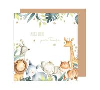 Edition Seidel Carte de vœux carrée de qualité supérieure pour baptême - Avec enveloppe - Carte de vœux - Carte de vœux - Tout l'amour - Animaux - Enfant baptême garçon fille - ETQ102 SW024