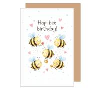 Edition Seidel Carte de vœux d'anniversaire de qualité supérieure avec enveloppe - Avec inscription en anglais « Happy Bee Birthday » - Motif abeilles - Pour homme, femme, petit ami, petite amie