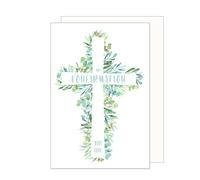 Edition Seidel Carte de vœux de confirmation de qualité supérieure avec enveloppe. Une seule carte de confirmation - Carte de voeux - Croix - Branches vertes d'eucalyptus - Garçon fille (KF303 SW023)