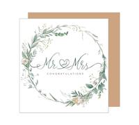 Edition Seidel Carte de vœux de mariage carrée haut de gamme avec enveloppe. Carte de mariage, carte de vœux pour jeunes mariés, couronne de fleurs en eucalyptus (HQ101 SW024)