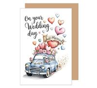 Edition Seidel Carte de vœux de mariage de qualité supérieure - Avec enveloppe - Carte de vœux de mariage - Just Married - Jour de mariage - Couple de mariés - Cœur - Amour - Oldtimer (H494 SW025)